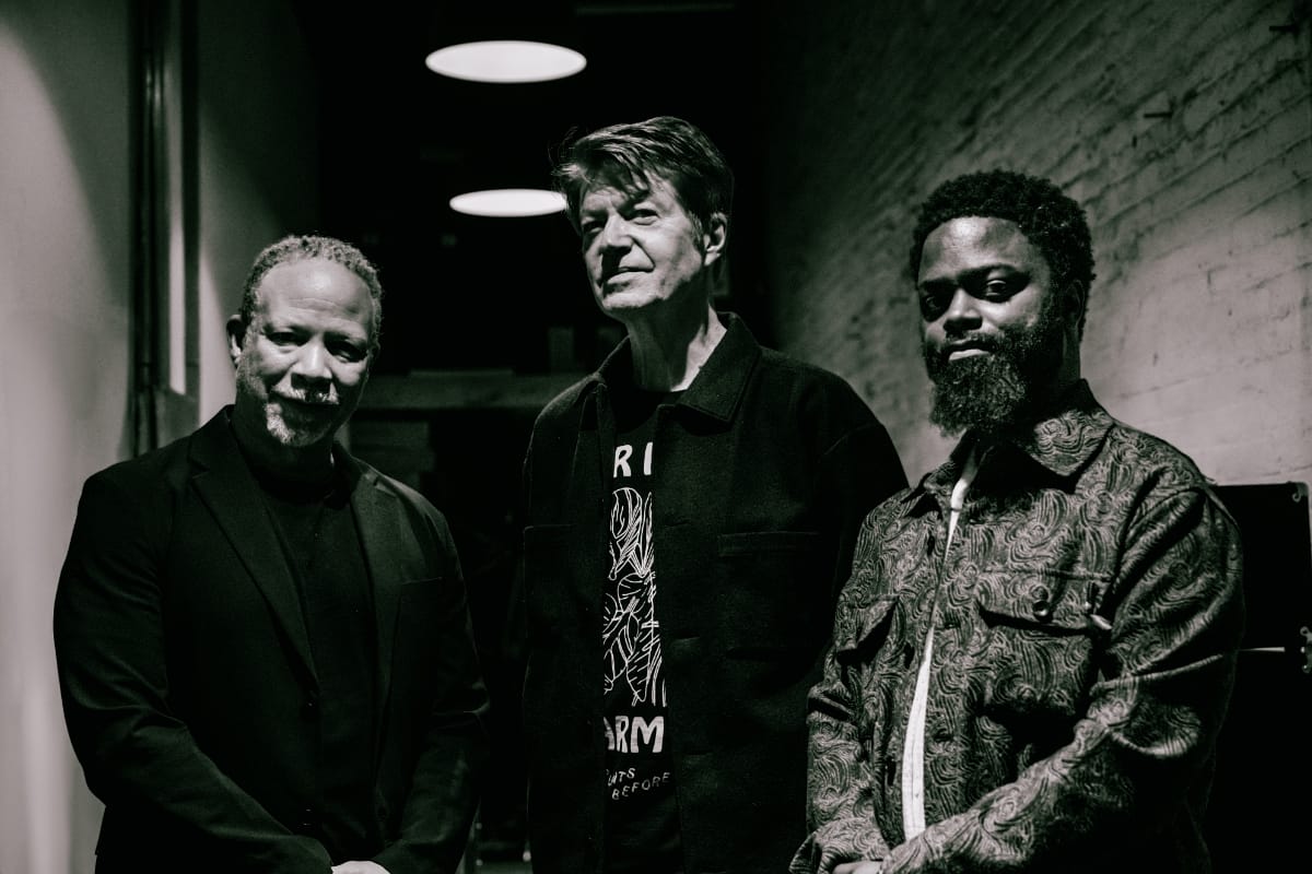 Trio of Bloom, L-R: Craig Taborn, Nels Cline, and Marcus Gilmore. Photo by Frank Heath.
