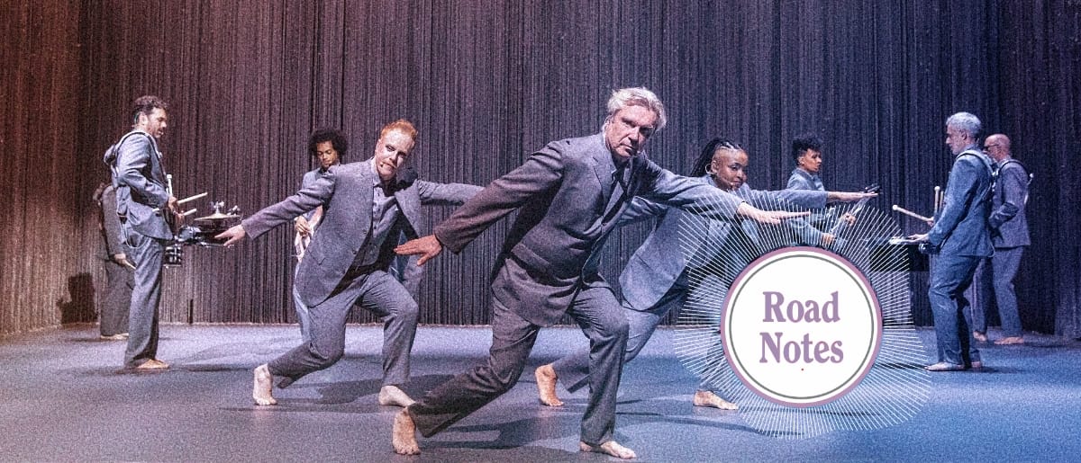 David Byrne performing with his band. Photo by Matthew Murphy.